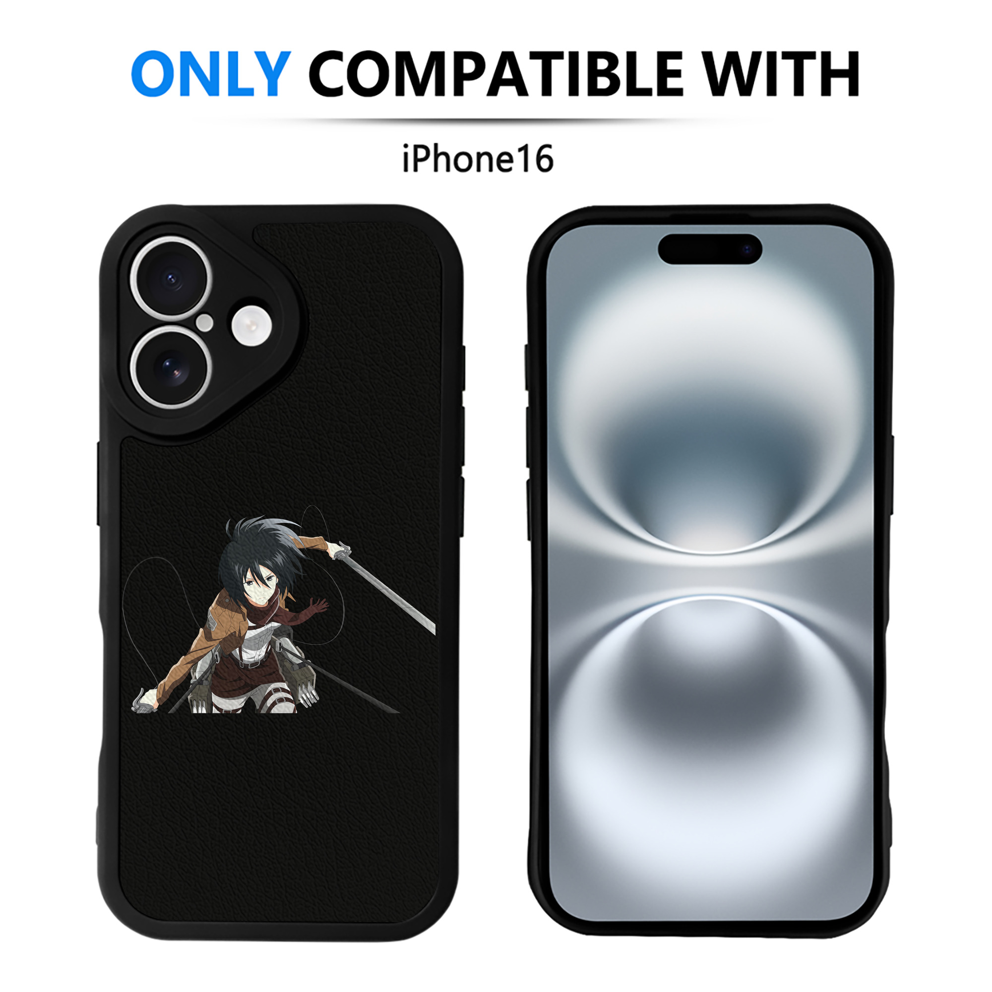 （画像用） 進撃の巨人 ミカサ·アッカーマン Attack on Titan Mikasa Ackerman 【iPhone 16シリーズ対応】シリコンスマホケース（レザー調） 材質：シリコン
